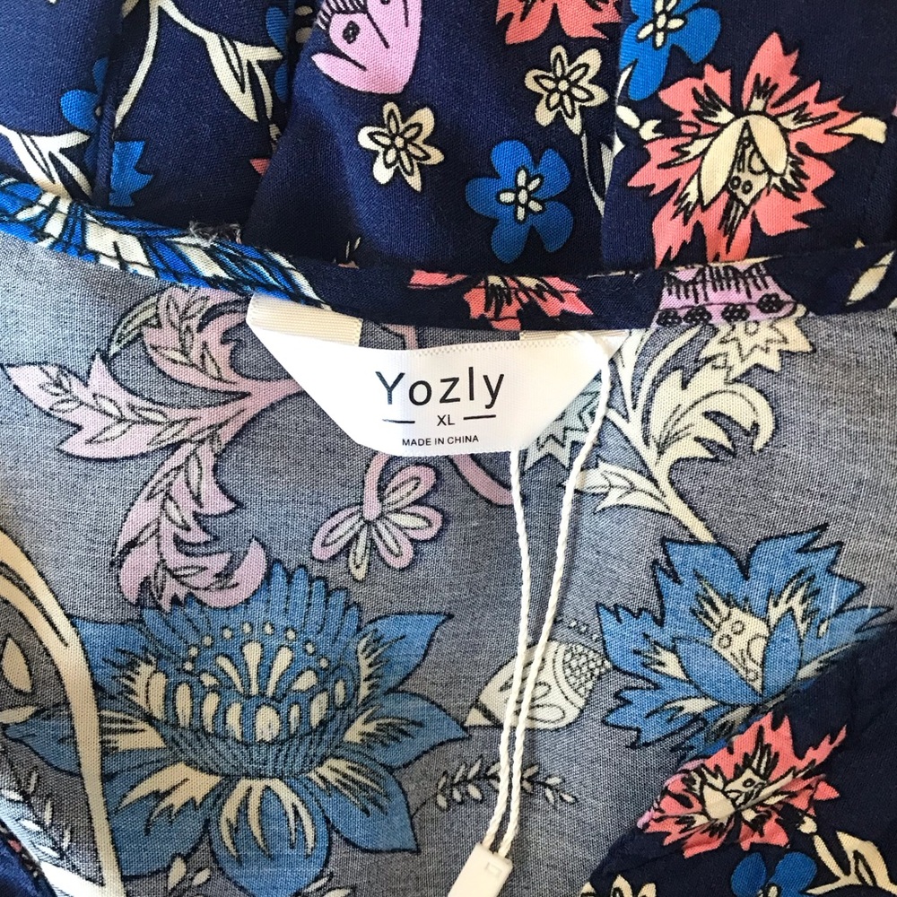 Amazon Women’s XL Multi Blue Floral V-Neck SS Button Up House Midi Dress NWOT - Picture 14 of 16
